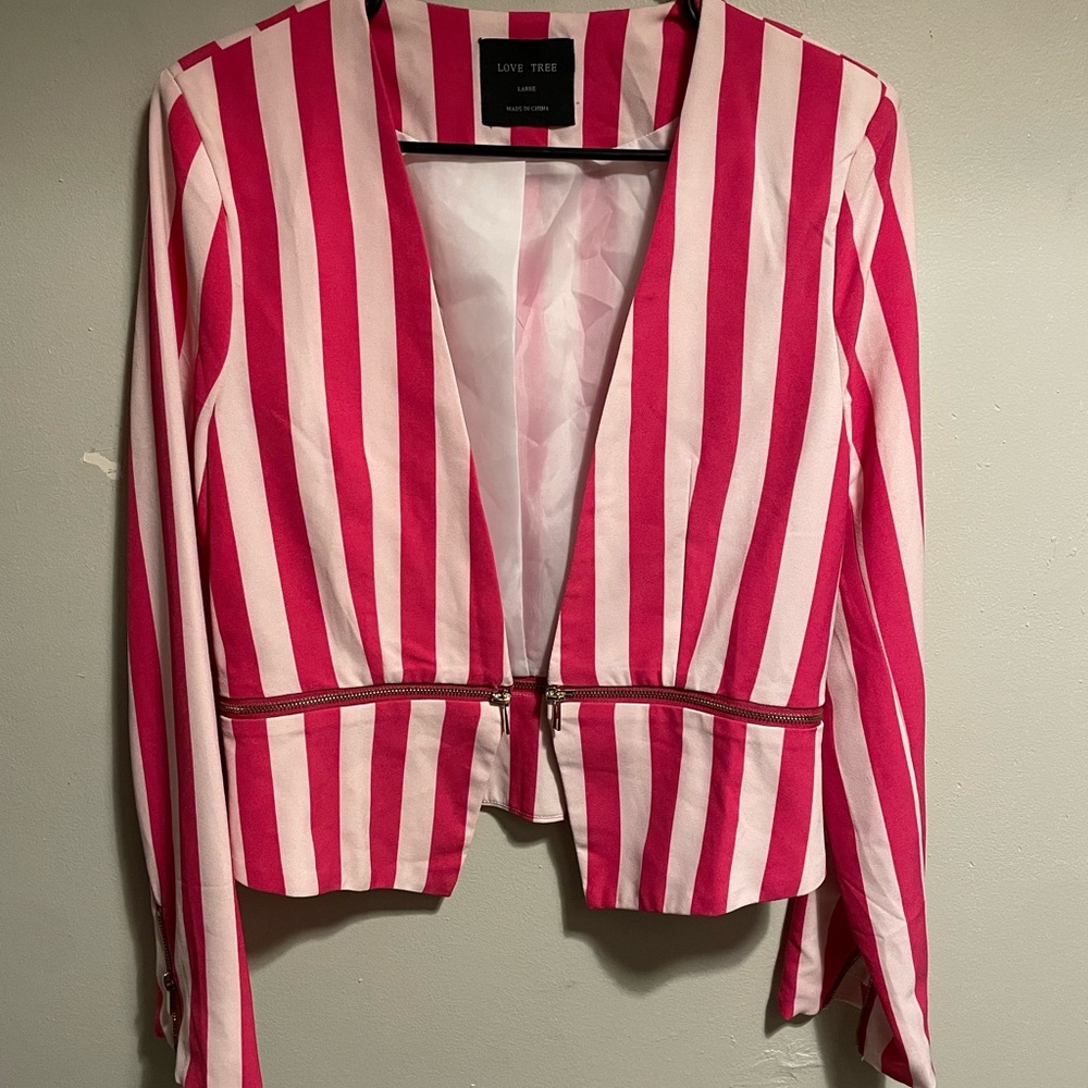 Love Tree Bold Pink and White Striped Blazer
